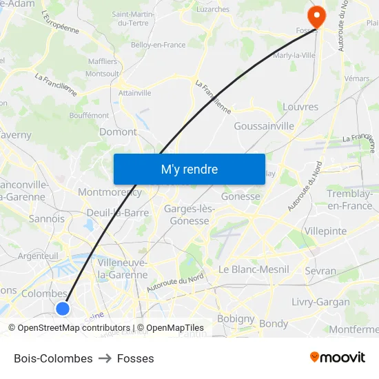 Bois-Colombes to Fosses map