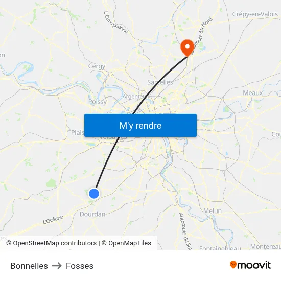 Bonnelles to Fosses map