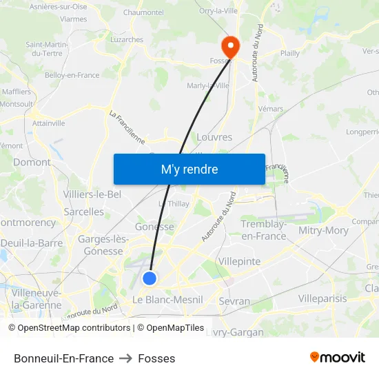 Bonneuil-En-France to Fosses map