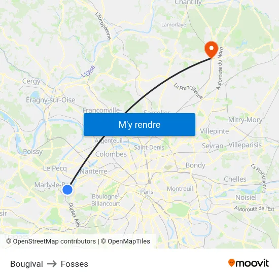 Bougival to Fosses map