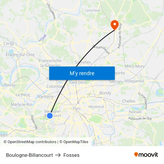Boulogne-Billancourt to Fosses map
