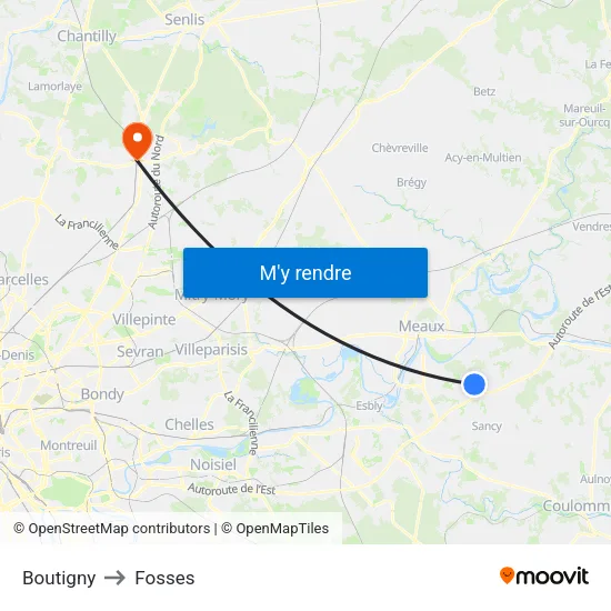 Boutigny to Fosses map