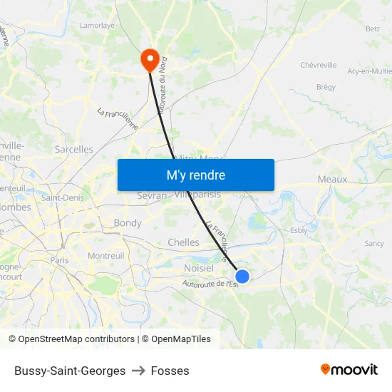 Bussy-Saint-Georges to Fosses map