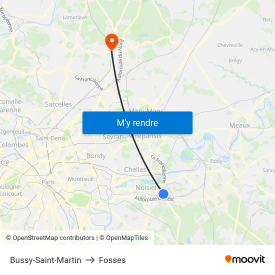 Bussy-Saint-Martin to Fosses map