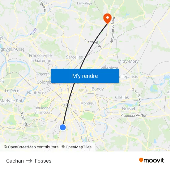 Cachan to Fosses map