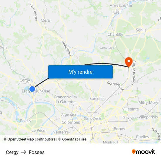 Cergy to Fosses map