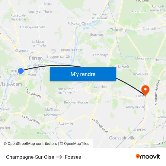 Champagne-Sur-Oise to Fosses map