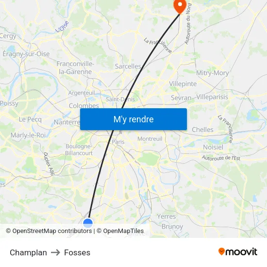 Champlan to Fosses map