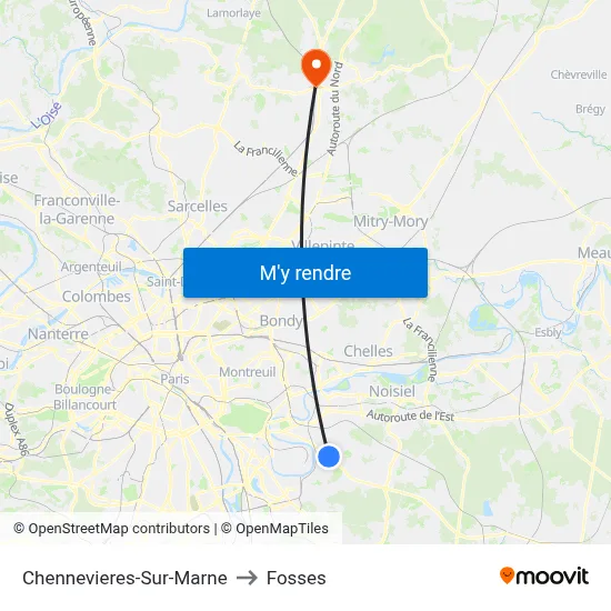 Chennevieres-Sur-Marne to Fosses map