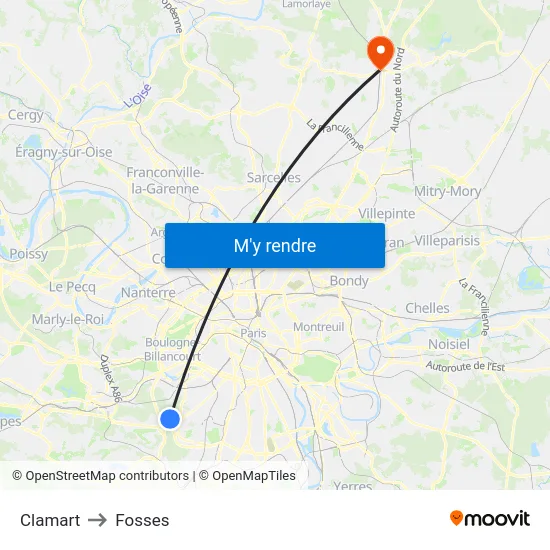 Clamart to Fosses map