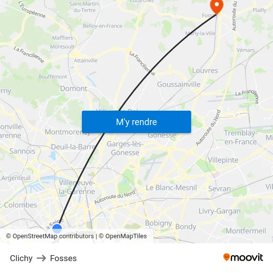Clichy to Fosses map