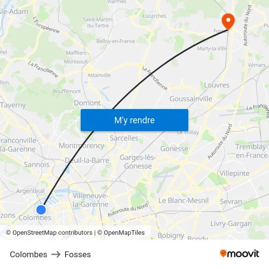 Colombes to Fosses map