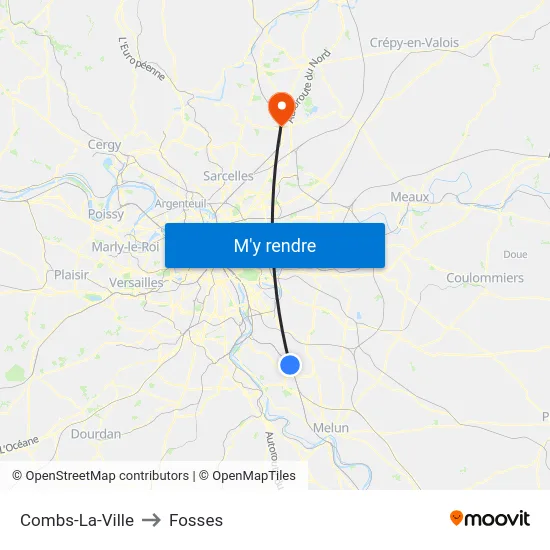 Combs-La-Ville to Fosses map