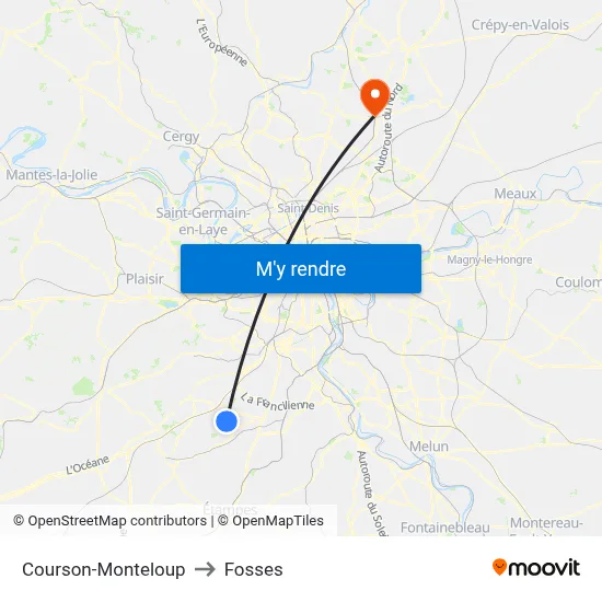 Courson-Monteloup to Fosses map