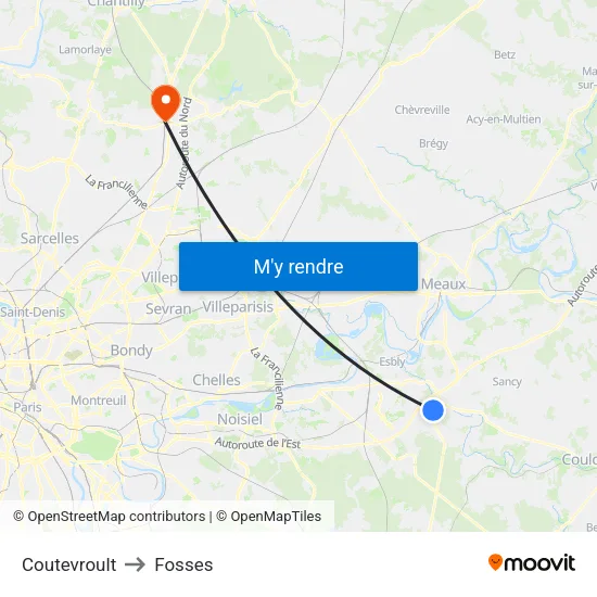Coutevroult to Fosses map