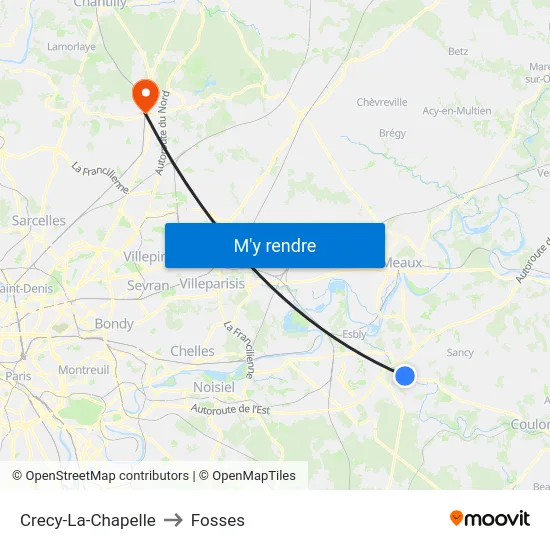 Crecy-La-Chapelle to Fosses map