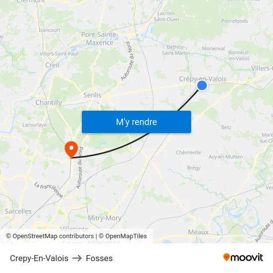 Crepy-En-Valois to Fosses map