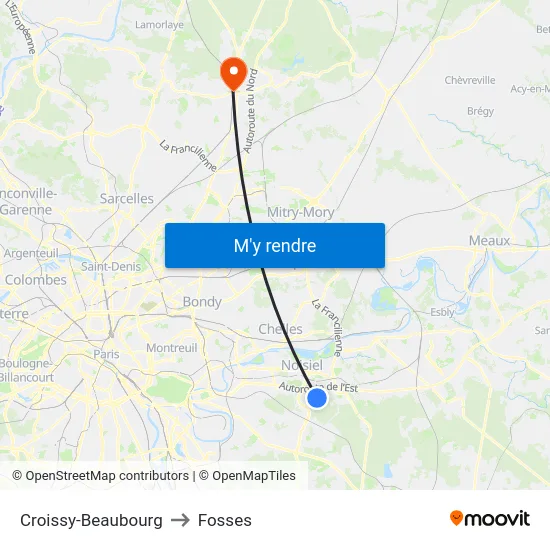 Croissy-Beaubourg to Fosses map