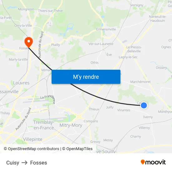 Cuisy to Fosses map