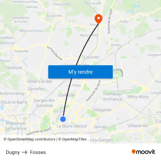 Dugny to Fosses map