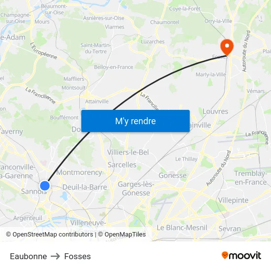 Eaubonne to Fosses map
