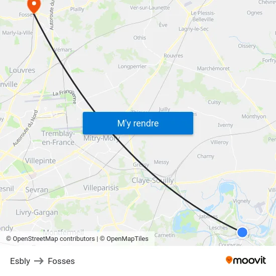 Esbly to Fosses map