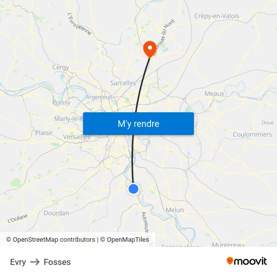 Evry to Fosses map