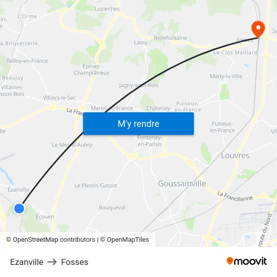 Ezanville to Fosses map