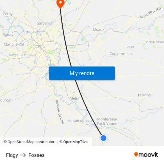 Flagy to Fosses map