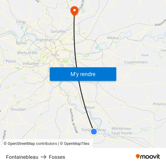 Fontainebleau to Fosses map