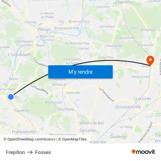 Frepillon to Fosses map