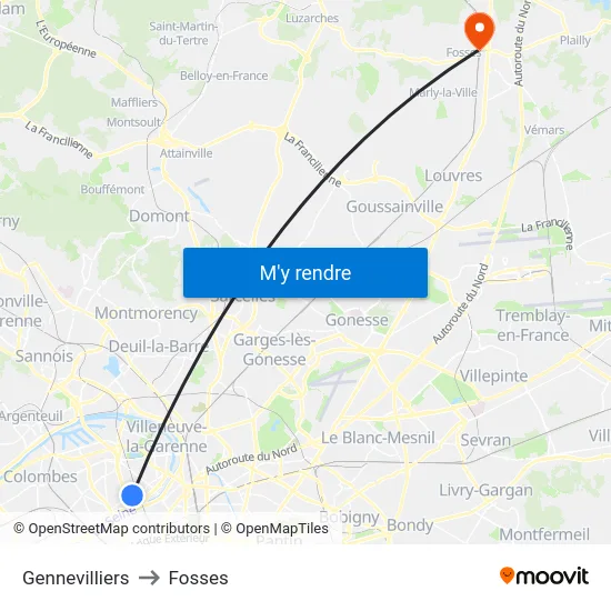 Gennevilliers to Fosses map