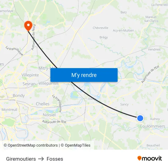 Giremoutiers to Fosses map