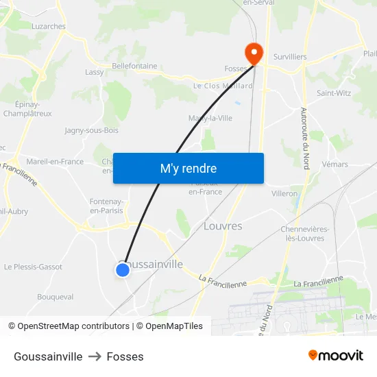 Goussainville to Fosses map