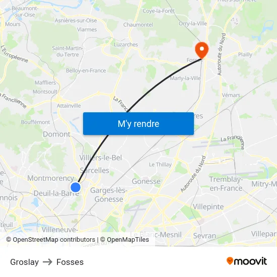 Groslay to Fosses map
