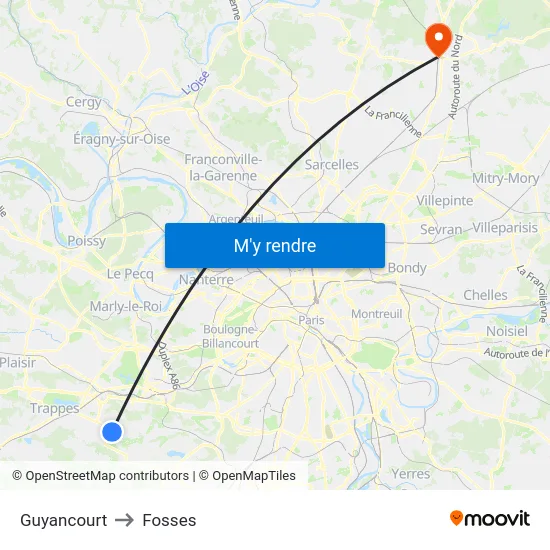 Guyancourt to Fosses map