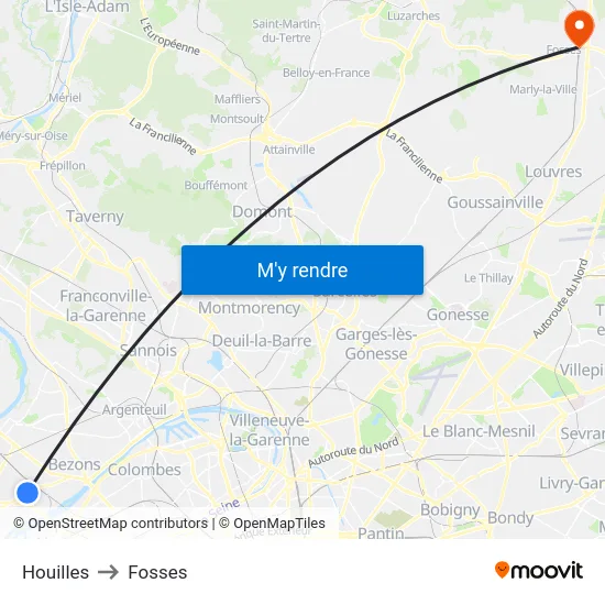 Houilles to Fosses map