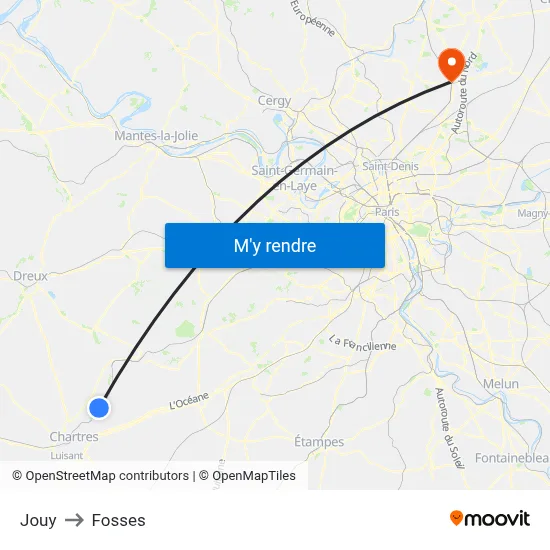 Jouy to Fosses map