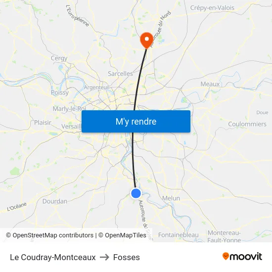 Le Coudray-Montceaux to Fosses map