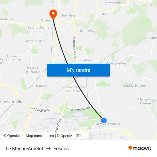 Le Mesnil-Amelot to Fosses map