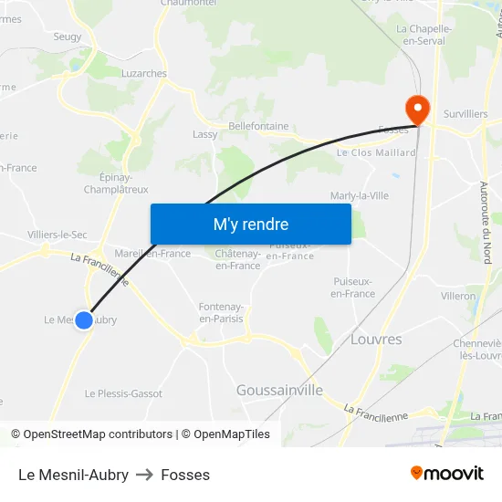 Le Mesnil-Aubry to Fosses map