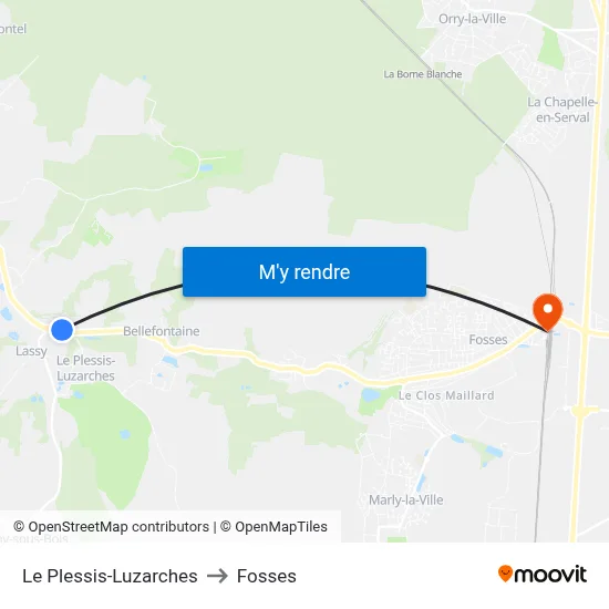 Le Plessis-Luzarches to Fosses map