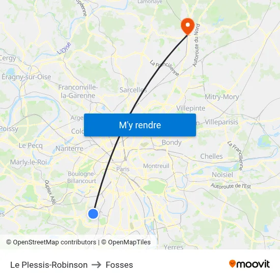 Le Plessis-Robinson to Fosses map
