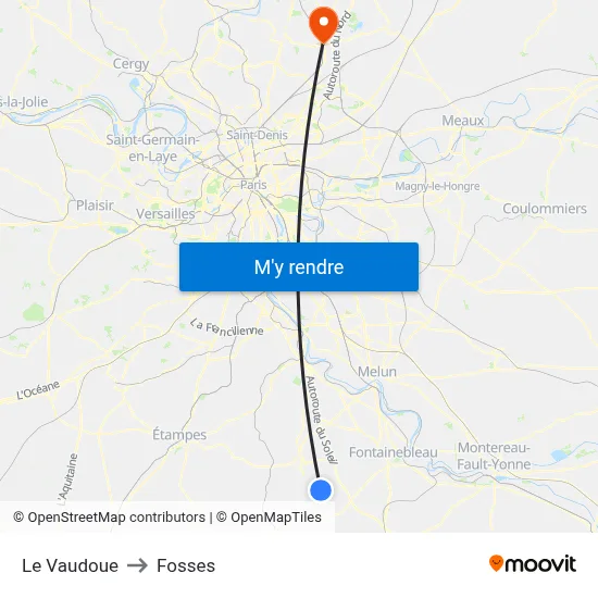 Le Vaudoue to Fosses map
