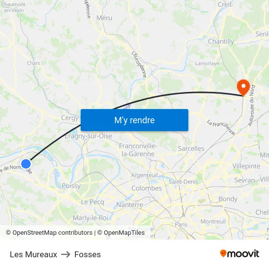Les Mureaux to Fosses map