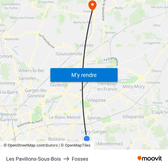 Les Pavillons-Sous-Bois to Fosses map