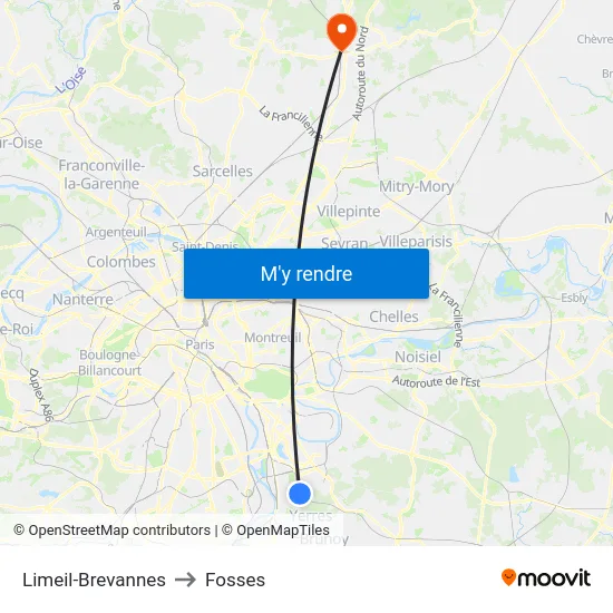 Limeil-Brevannes to Fosses map