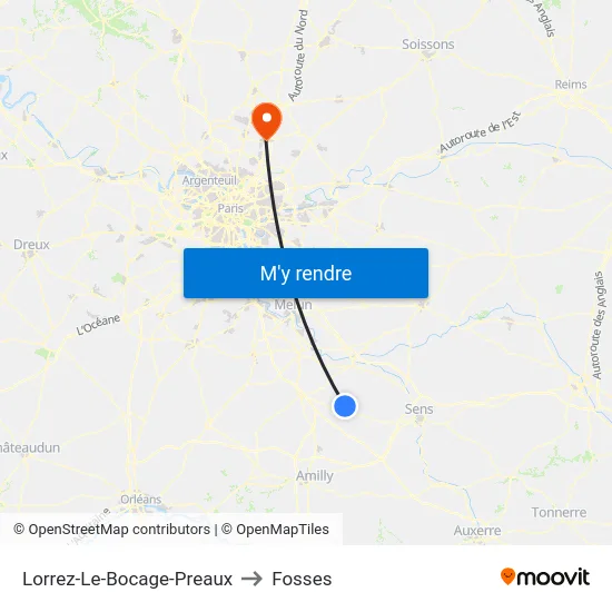 Lorrez-Le-Bocage-Preaux to Fosses map