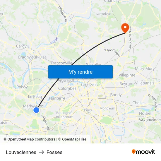 Louveciennes to Fosses map