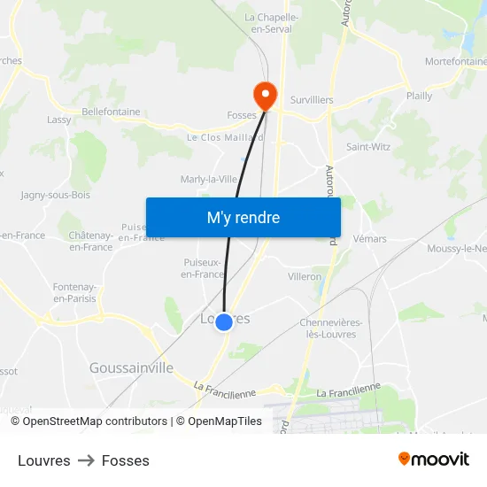 Louvres to Fosses map